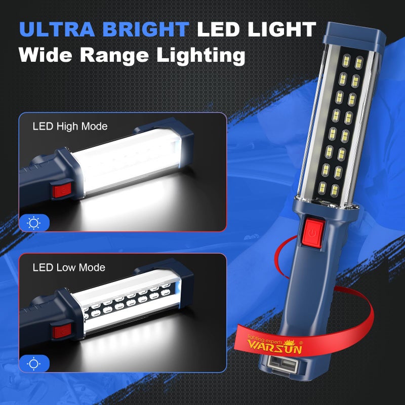 WARSUN LED Work Light Rechargeable, Portable Mechanic Trouble Light with1200 Lumens, COB worklight Magnetic Base, Cordless Floodlight for Car Repair, Camping, Hiking, 30w - Image 2